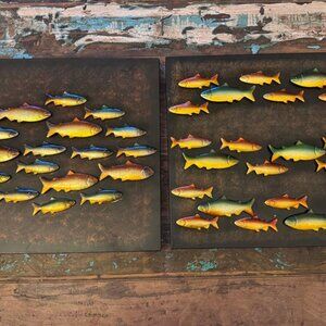 Set (2) 3D Fish Metal Artwork Rustic Man Cave Vintage Look Lightweight Wildlife